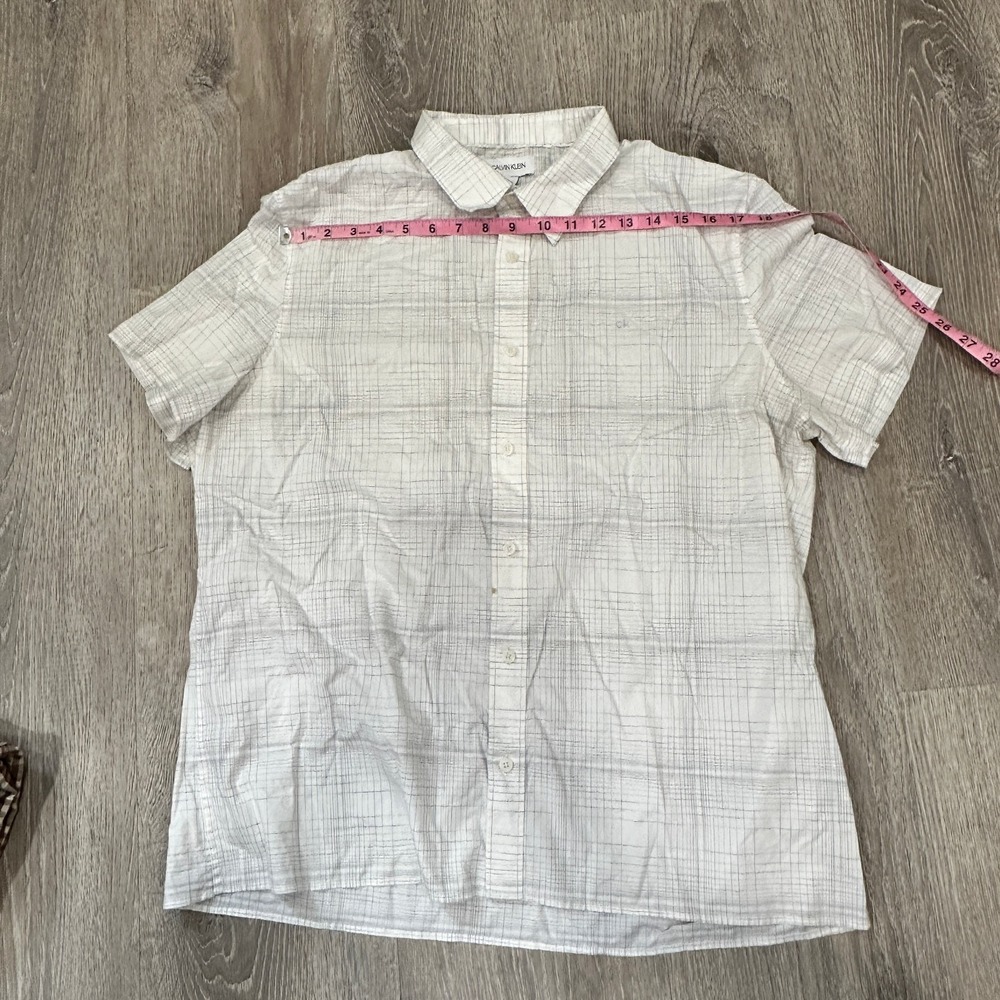 Calvin Klein Shirt Mens Shirt‎ XL White Plaid Casual Short Sleeve Cotton Shirt - Picture 7 of 9